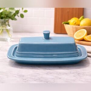 Homer Laughlin, Fiesta, Large Butter Dish in Peacock (Retired Color) Glaze. GMC